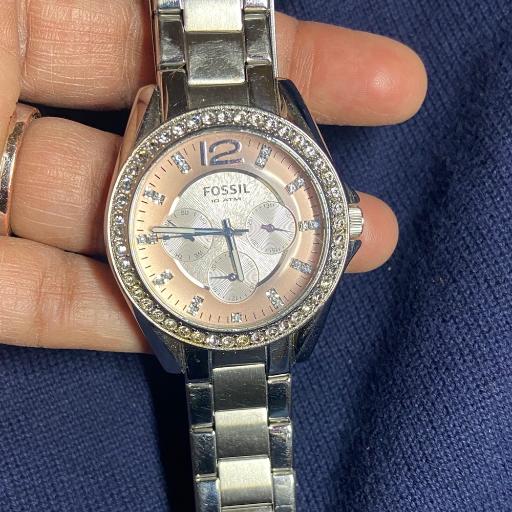 Fossil Silver and White Crystal-Embellished Watch